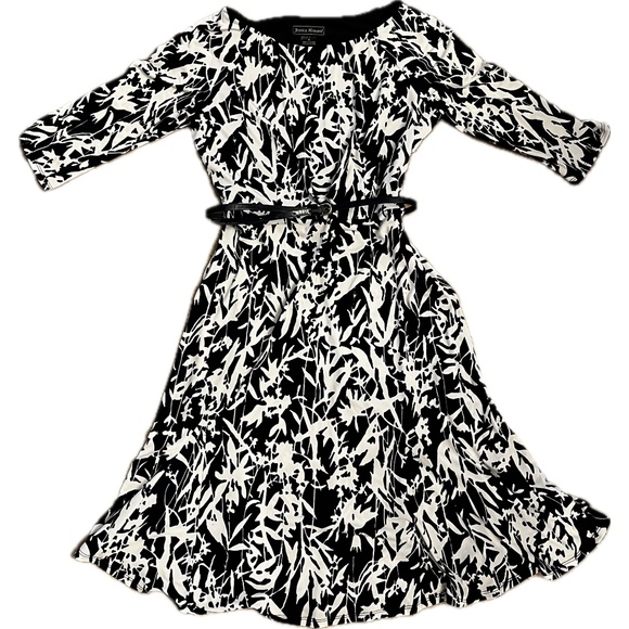 Jessica Howard Navy Patterned A-line Dress with Belt, Size 8 - Picture 1 of 6